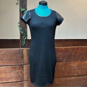 Wythe NY Designer A-Line Sweater Dress w/ Genuine Leather Cap Sleeves & Neckline